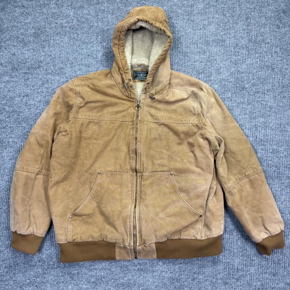 GH Bass & Co Mens XXL Brown Canvas Sherpa Lined Hooded Work Jacket Bomber
